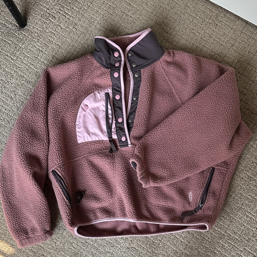 Free People Mauve Pink Fleece Pullover Jacket